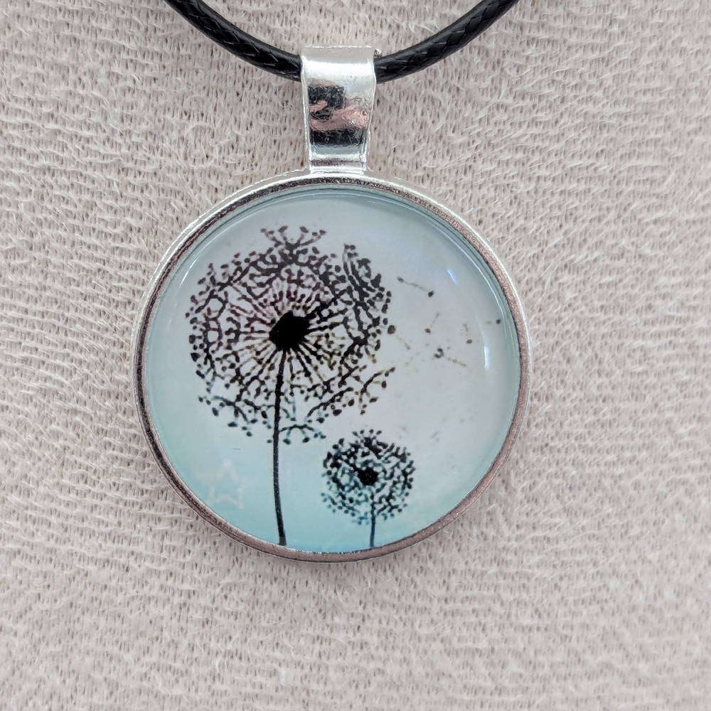 Dandelion Charm Necklace in Silver and Blue